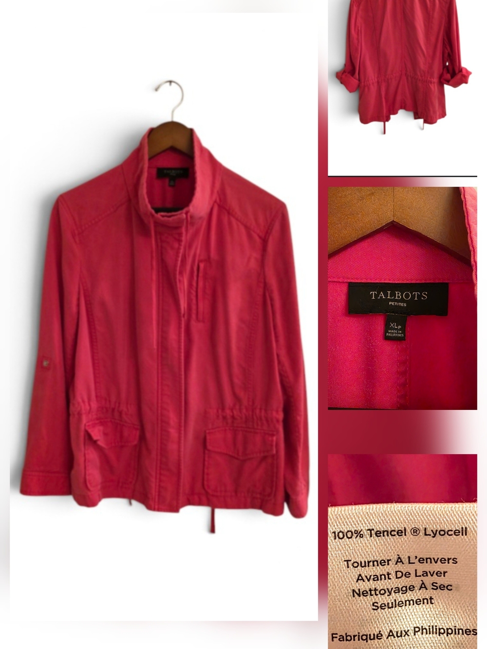 Talbots Hot Pink Utility Jacket with Stand Collar